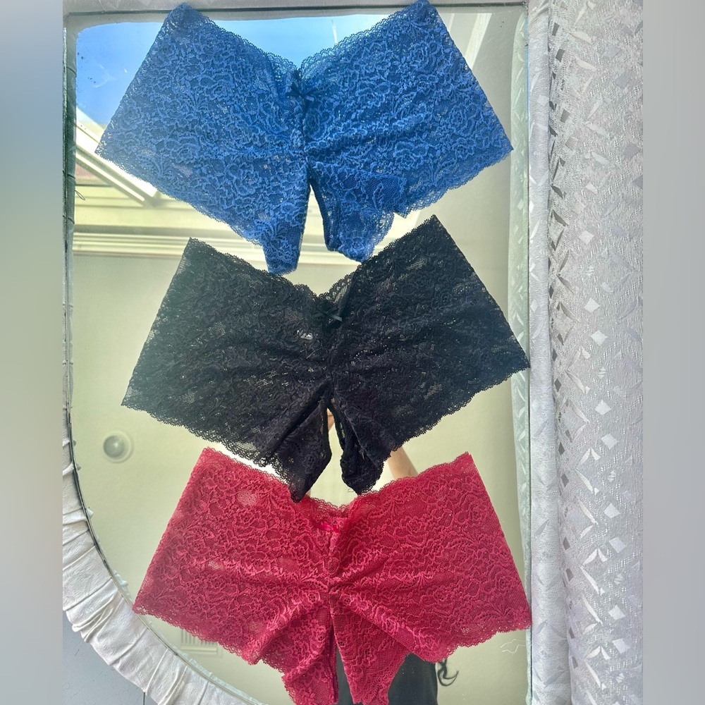 Lace Boyshorts Set - Blue, Black, Red
